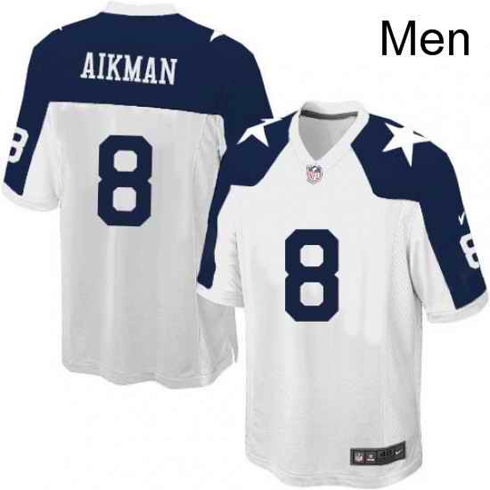 Mens Nike Dallas Cowboys 8 Troy Aikman Game White Throwback Alternate NFL Jersey